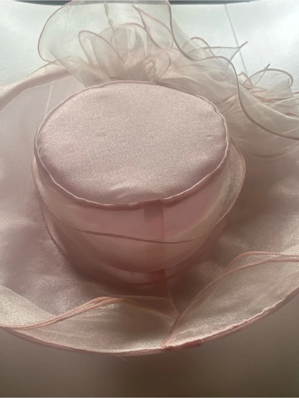 Chiffon Flower Fascinator Hat in Pink and Beige